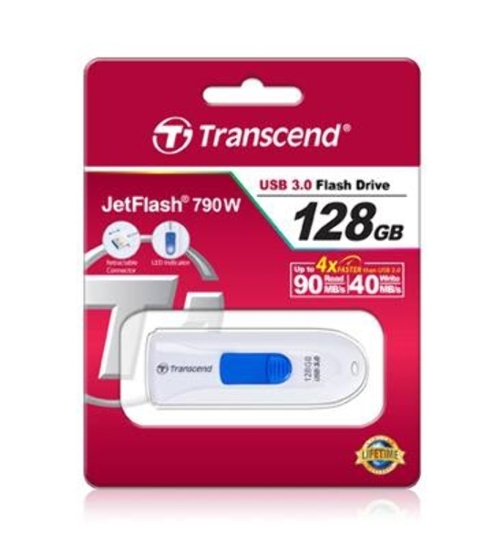 Флешка USB Transcend Jetflash 790 (TS128GJF790W), 128Gb, USB 3.0, R/W 90/40, белый
