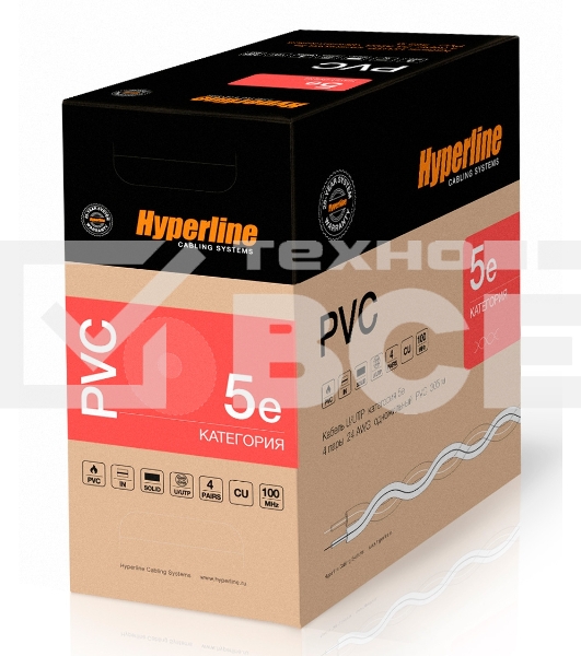 Кабель UTP (U/UTP), кат. 5e, 4 пары, (305 м), (24 AWG), одножильный (solid), серый, PVC