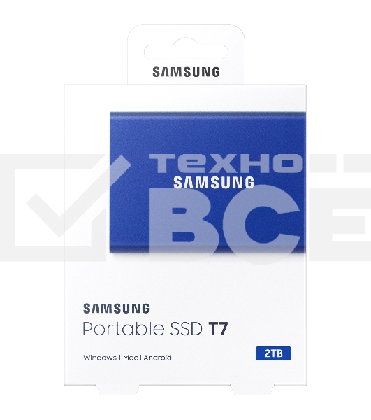 Внешний SSD Samsung T7, 2TB, USB 3.2 Gen 2 Type-C, R/W 1050/1000, синий