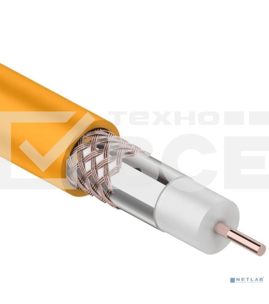 Кабель коаксиальный Rexant RG-6U+Cu нг(А)-HF, Cu/Al/Cu, 64%, 75 Ом, бухта 100 м, оранжевый