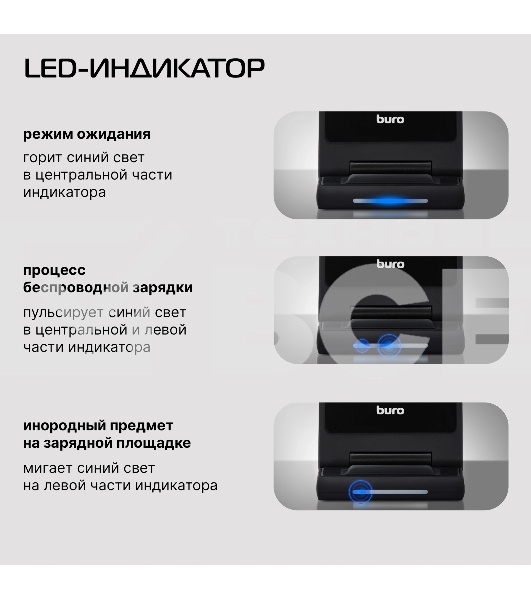 Беспроводное зарядное устройство Buro CWC-QC5 15W 3A (QI) USB-C универсальное черный
