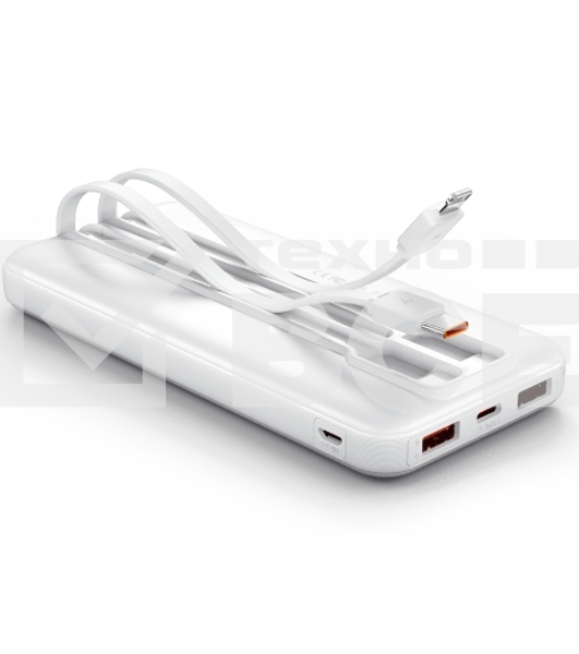 Портативный аккумулятор Vention Power Bank 10000mAh(Micro-USB/C/A/A) со встроенными кабелями 22.5W белый с LED Дисплеем, шт.