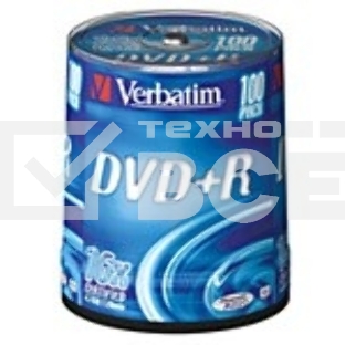 Диск DVD+R Verbatim 4.7Gb 16x Cake Box (100шт) (43551)