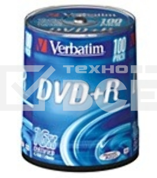Диск DVD+R Verbatim 4.7Gb 16x Cake Box (100шт) (43551)