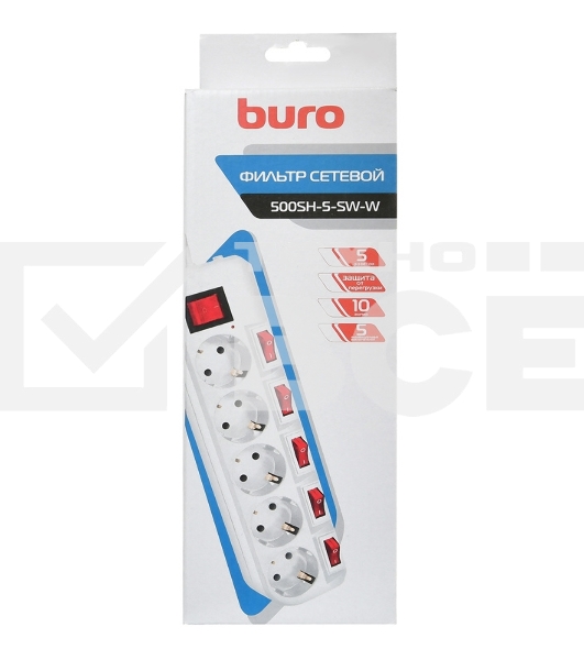 Сетевой фильтр Buro 500SH-5-SW-W 5м (5 розеток) белый (коробка)