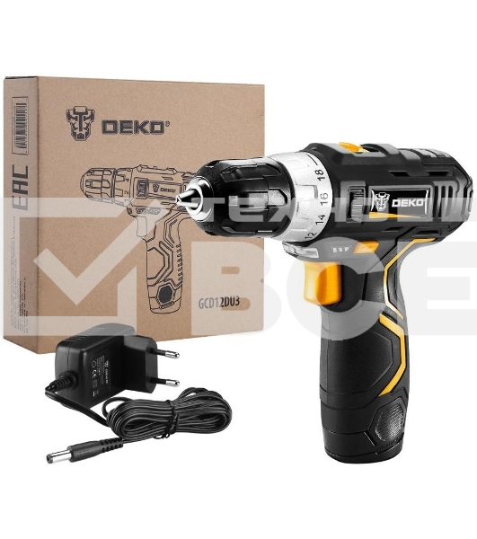 Дрель-шуруповерт Deko GCD12DU3, 12 В, 1,5 Ач, аккумуляторная