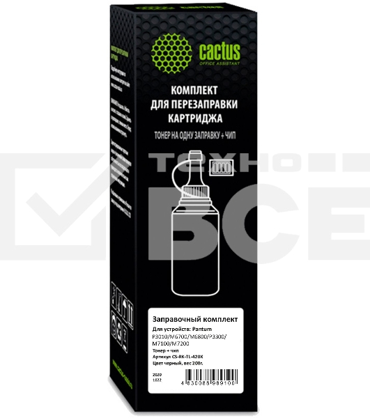 Тонер Cactus CS-RK-TL-420X черный флакон 200гр. (в компл.:чип) для принтера Pantum P3010/M6700/M6800/P3300/M7100/M7200/P3300