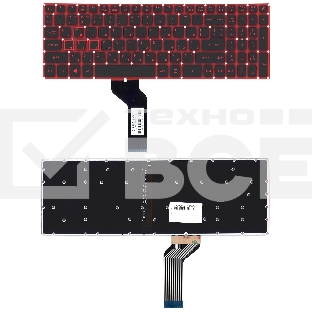 Клавиатура для ноутбука Acer Nitro 5 AN515-51 черная с красной подсветкой (стрелки без рамки)