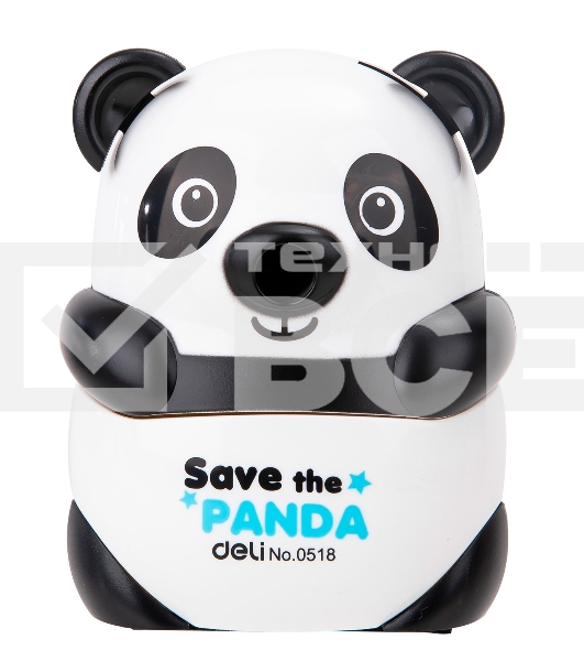 Точилка для карандашей механическая Deli Панда E0518, 1 отверстие, пластик, черный