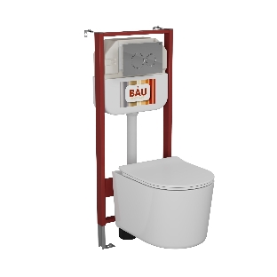 Комплект BAU 6 в 1: рамная инсталляция BAU NEO 45, унитаз подвесной безободковый Bau Hotel PRO, быстросъемное сиденье микролифт, кнопка смыва BAU Dream , хром