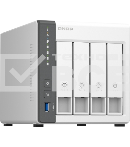 Сетевое хранилище SMB QNAP TS-433-4G NAS 4 HDD trays. ARM 4-core Cortex-A55 2.0GHz, ram 4 Gb (max), 1x1GbE, 1x2.5GbE, 2xUSB 2.0 port,1xUSB 3.2 Gen 1