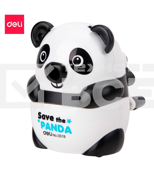 Точилка для карандашей механическая Deli Панда E0518, 1 отверстие, пластик, черный