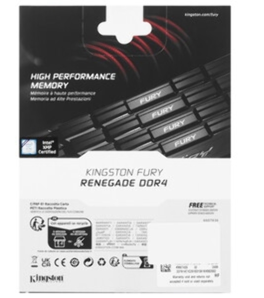 Оперативная память Kingston Fury Renegade, DDR4, 32GB (1x32GB), 3200MHz, CL16, DIMM, с радиатором, черный