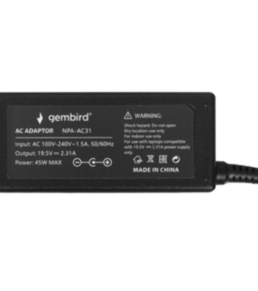 Блок питания Gembird для ноутбуков HP NPA-AC31, 19.5В/2.31А, 45Вт, штекер 4.5x3мм