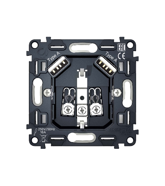 Механизм электрической розетки 2USB A+A 18W (быстрая зарядка) с/з на винтовых зажимах QUANT VM155