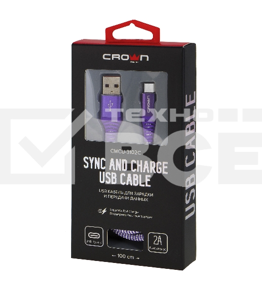 Кабель Crown USB - USB Type-C CMCU-3102C violet