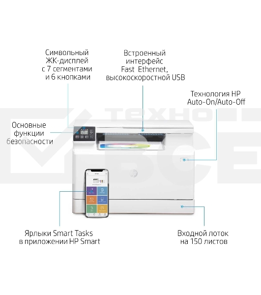 МФУ лазерный HP Color LaserJet Pro MFP M182n (7KW54A), A4, цветной, печ. до 16 стр/мин., 600 x 600 dpi (печать) 1200x1200dpi (скан.), USB, RJ-45, Air Print, Mopria