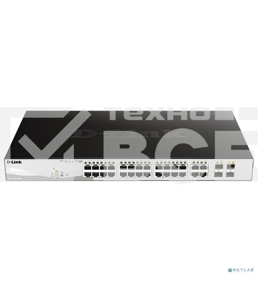 Коммутатор D-Link DGS-1210-28P/FL1A, L2 Managed Switch with 24 10/100/1000Base-T ports and 4 100/1000Base-T/SFP combo-ports (24 PoE ports 802.3af/802.3at (30 W), PoE Budget 193 W).8K Mac address, 802.3x Flow Co