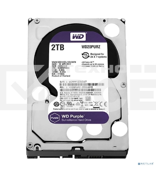 Жесткий диск Western Digital 2Tb 5400rpm WDC PURPLE WD22PURZ SATA 6GB/S 256MB