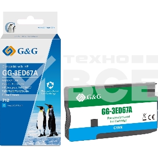 Картридж струйный G&G GG-3ED67A 712 голубой (29мл) для HP DesignJet T650/T630/T250/T230/T210/Studio Plotter Printers