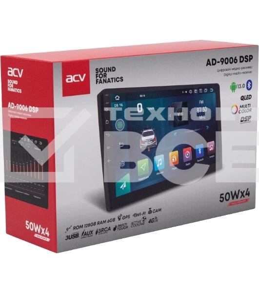 Автомагнитола ACV AD-9006DSP 2DIN 4x50Вт v5.0 AUX 6144Mb DSP Android 13 9