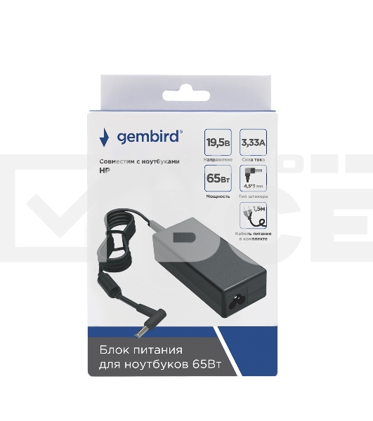 Блок питания Gembird для ноутбуков HP NPA-AC39, 19.5В/3.33А, 65Вт, штекер 4.5x3мм, коробка
