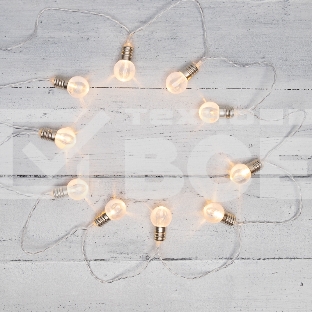Гирлянда светодиодная «Лампочки» 10 LED, 1.5 м, прозрачный ПВХ, теплый белый цвет свечения, 2 х АА (батарейки не в комплекте) NEON-NIGHT