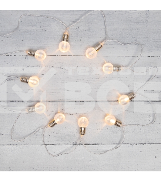 Гирлянда светодиодная «Лампочки» 10 LED, 1.5 м, прозрачный ПВХ, теплый белый цвет свечения, 2 х АА (батарейки не в комплекте) NEON-NIGHT