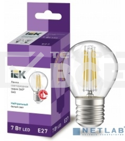 Лампа LED G45 шар прозр. Iek LLF-G45-7-230-40-E27-CL 7Вт 230В 4000К E27 серия 360°