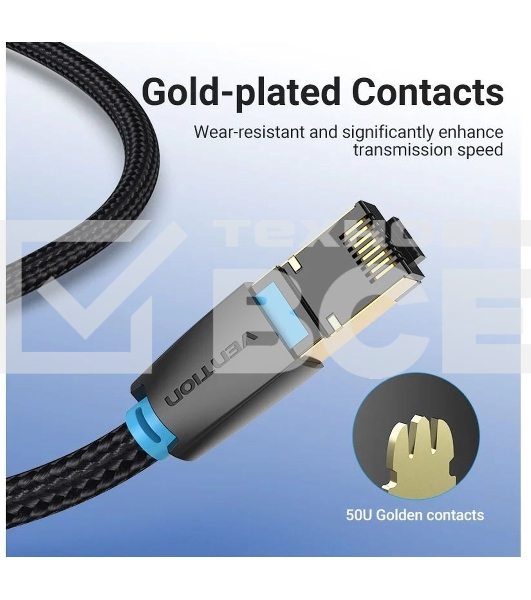 Патч-корд Vention прямой SFTP cat.8 RJ45 - 3м. Черный Тканевая оплетка