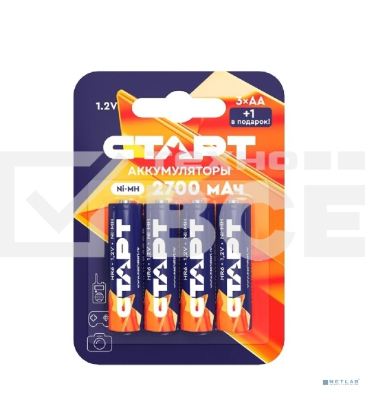 Аккумуляторы СТАРТ HR6 AA 2700mAh Ni-MH BL3+1 48/768, AA, 2700 мАч, 4 шт. в блистере