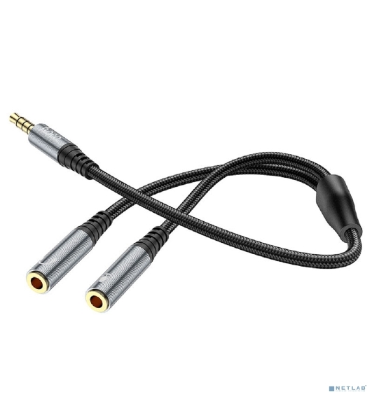 Аудио-переходник HOCO UPA21/ AUX аудио кабель/3.5 mm jack M - 2x3.5 mm jack F/ 0.25m/ Black