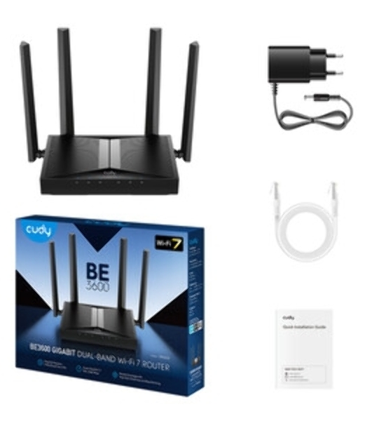 Маршрутизатор Cudy BE3600 Gigabit Dual Band Wi-Fi 7 Mesh Router, Chipset Broadcom, 802.11be/ax/ac/a/b/g/n, 2882Mbps at 5GHz + 688Mbps at 2.4GHz, 4 x 10/100/1000Mbps Ports, 4 x 5dBi fixed antennas, WiFi router/AP/Repeater/WISP Mode, PPTP/L2TP/OpenVPN/WireGuard, MLO, MU-MIMO, Guest network, WPS, DDNS, IPv6, IPTV, WOL, WPA3, TR069/TR098/TR111/TR181, Cudy APP