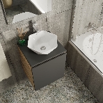 Тумба Bau Dream Blackwood 50 графит, раковина BAU Crystal 40х40, смеситель для раковины высокий Hotel Still, нержавеющая сталь, выпуск клик клак, хром, фото2