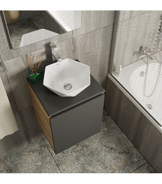 Тумба Bau Dream Blackwood 50 графит, раковина BAU Crystal 40х40, смеситель для раковины высокий Hotel Still, нержавеющая сталь, выпуск клик клак, хром