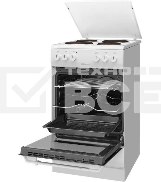 Плита электрическая Hansa FCEW54120 белый, конфорок 4 шт, духовка 62 л, 50 см x 85 см x 60 см