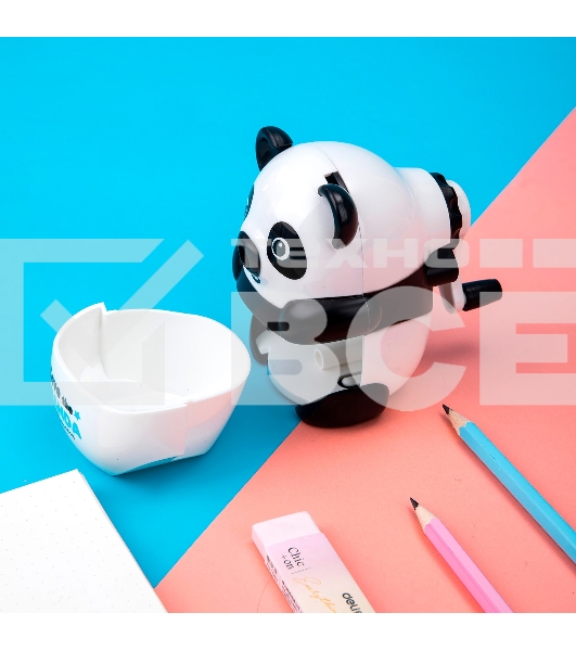 Точилка для карандашей механическая Deli Панда E0518, 1 отверстие, пластик, черный