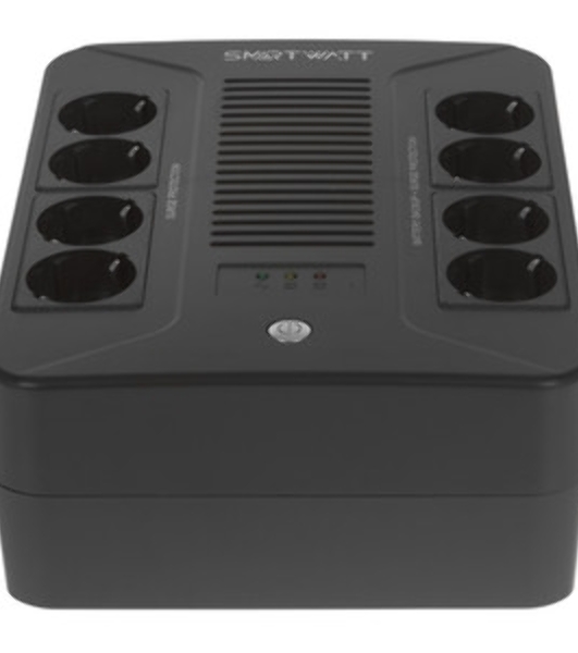 Источник бесперебойного питания SMARTWATT UPS SAFE PRO 1000 черный 1000/600 ВА/Вт, линейно-интерактивный, напольный/настенный, LED индикация, Shuko CEE7/4 - 8 шт. (4 шт. с резервным питанием, 4 шт. - сетевой фильтр)