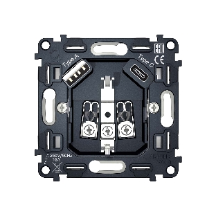 Механизм электрической розетки 2USB A+C 20W (быстрая зарядка) с/з на винтовых зажимах QUANT VM160