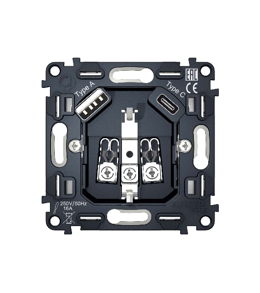 Механизм электрической розетки 2USB A+C 20W (быстрая зарядка) с/з на винтовых зажимах QUANT VM160