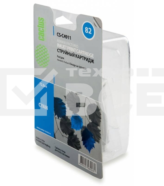 Картридж струйный Cactus CS-C4911 №82 голубой (72 ml) для HP Design Jet 500/800C