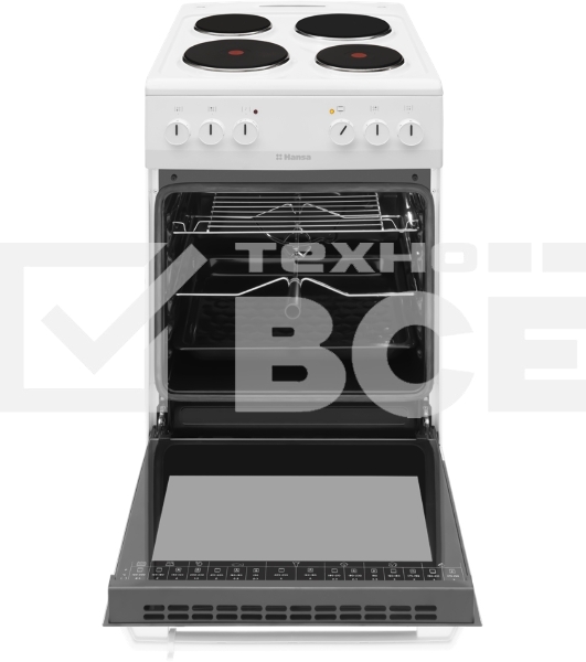 Плита электрическая Hansa FCEW54120 белый, конфорок 4 шт, духовка 62 л, 50 см x 85 см x 60 см