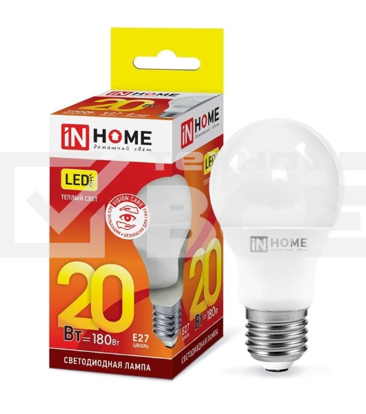 Лампа светодиодная LED-A60-VC 20Вт 230В E27 3000К 1800лм IN HOME 4690612020297