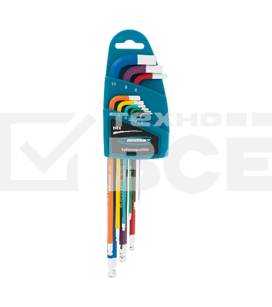 Набор ключей Gross 16400 имбусовых hex 1.5–10мм s2 9шт магнит экстра-длин. с шаром хром/краска