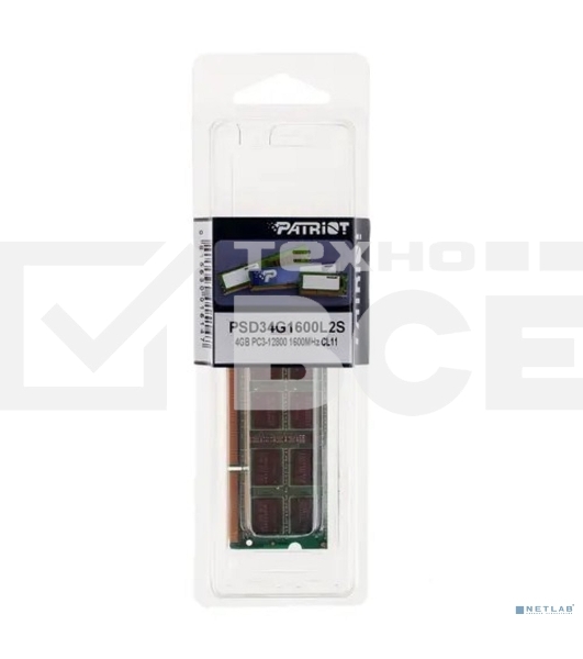 Оперативная память Patriot, DDR3L, 4GB (1x4 GB), 1600 MHz, CL11, SO-DIMM