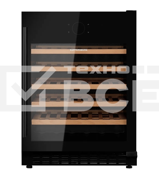 Винный шкаф KUPPERSBERG RBW 85, встраиваемый, High-Tech, объем 135 л, вместимость 54 бутылки, диапазон температуры 5-20 градусов, механическое открытие двери, 5 полок из бука, LCD дисплей, уровень шума 40 дБ, черный