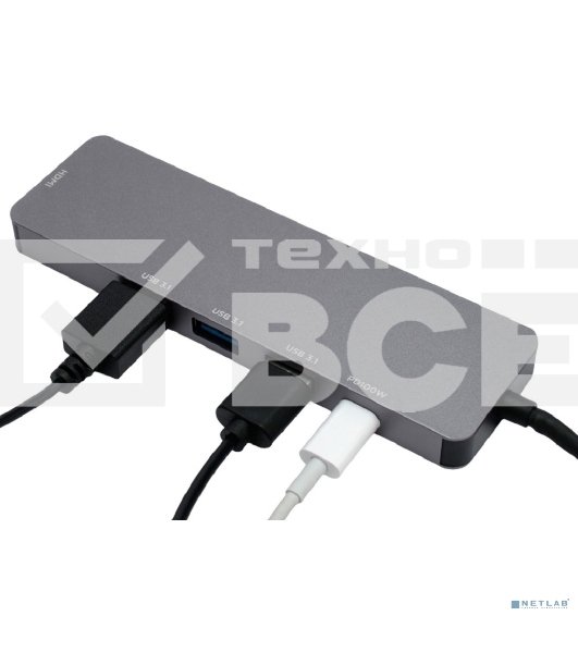 USB-концентратор Type-C Gembird UHB-D1, 5в1: 3хUSB3.1, Type-C PD100W, HDMI, кабель 17см, алюминий