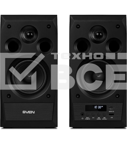 Акустическая система 2.0 SVEN MC-10, чёрный, мощность 2x25Вт (RMS), FM-тюнер, USB/microSD, дисплей, пульт ДУ, Bluetooth SVEN MC-10, чёрный, акустическая система 2.0, мощность 2x25Вт (RMS), FM-тюнер, USB/microSD, дисплей, пульт ДУ, Bluetooth