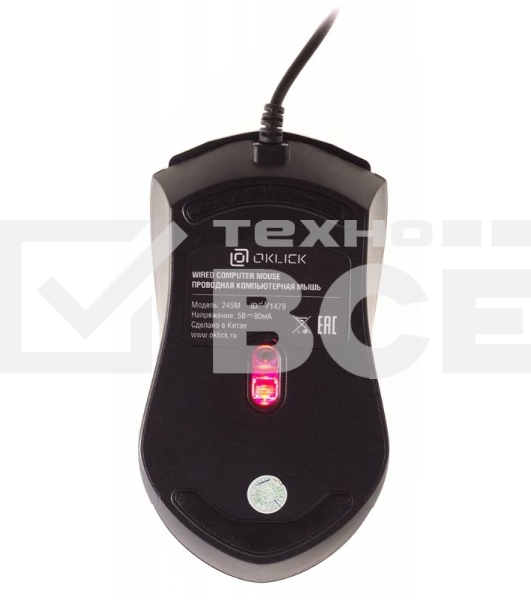 Мышь проводная Oklick 245M черный, 1000 dpi, USB, кнопки - 3