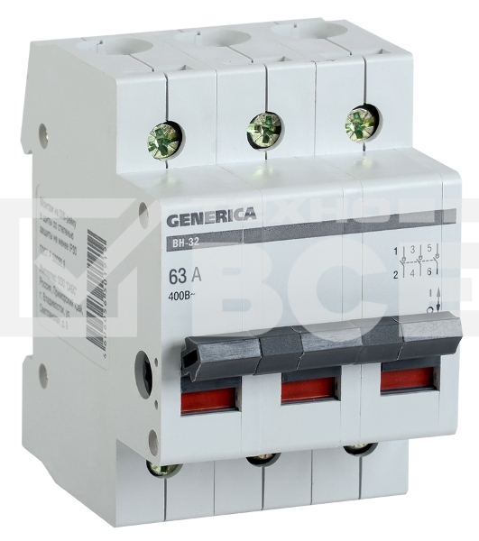 Выключатель нагрузки Iek MNV15-3-063 (мини-рубильник) ВН-32 3Р 63А GENERICA
